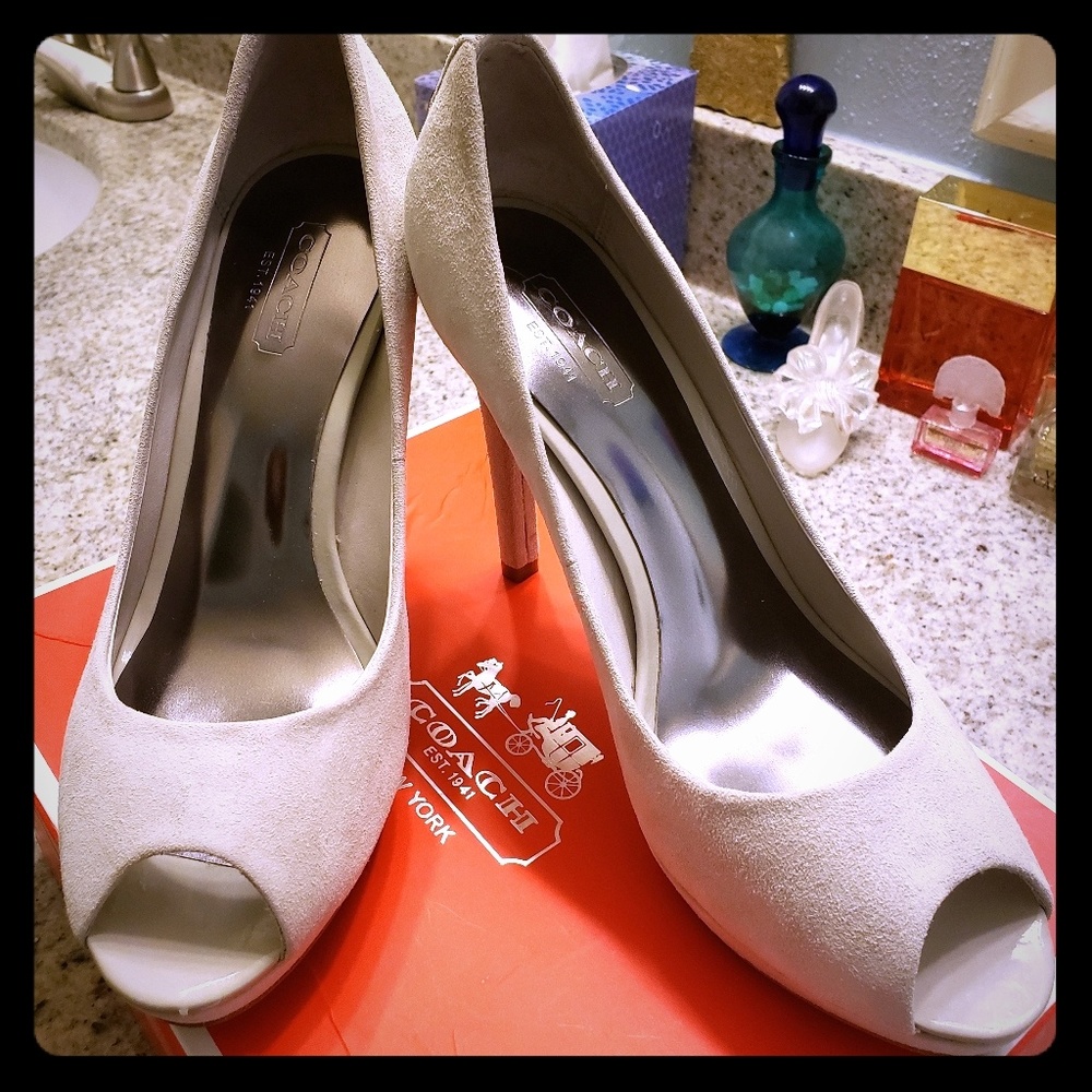 Coach Selma Kid Suede peep toe pump